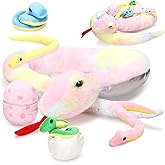 Leitee Giant Snake Stuffed Animal 63 Inch Large Mommy with 4 Babies, 2 Eggs, Realistic Stuffed Snake with Babies for Kids Christmas Halloween Favors Prank Props Gifts(Cute Style)