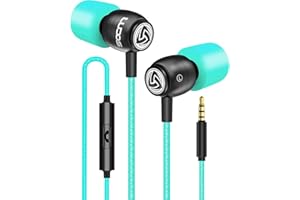 LUDOS Clamor Wired Earbuds in-Ear Headphones, 5 Years Warranty, Earphones with Mic, Noise Isolating Ear Buds, Memory Foam for iPhone, Samsung, School Students, Kids, Women, Small Ears - Turquoise