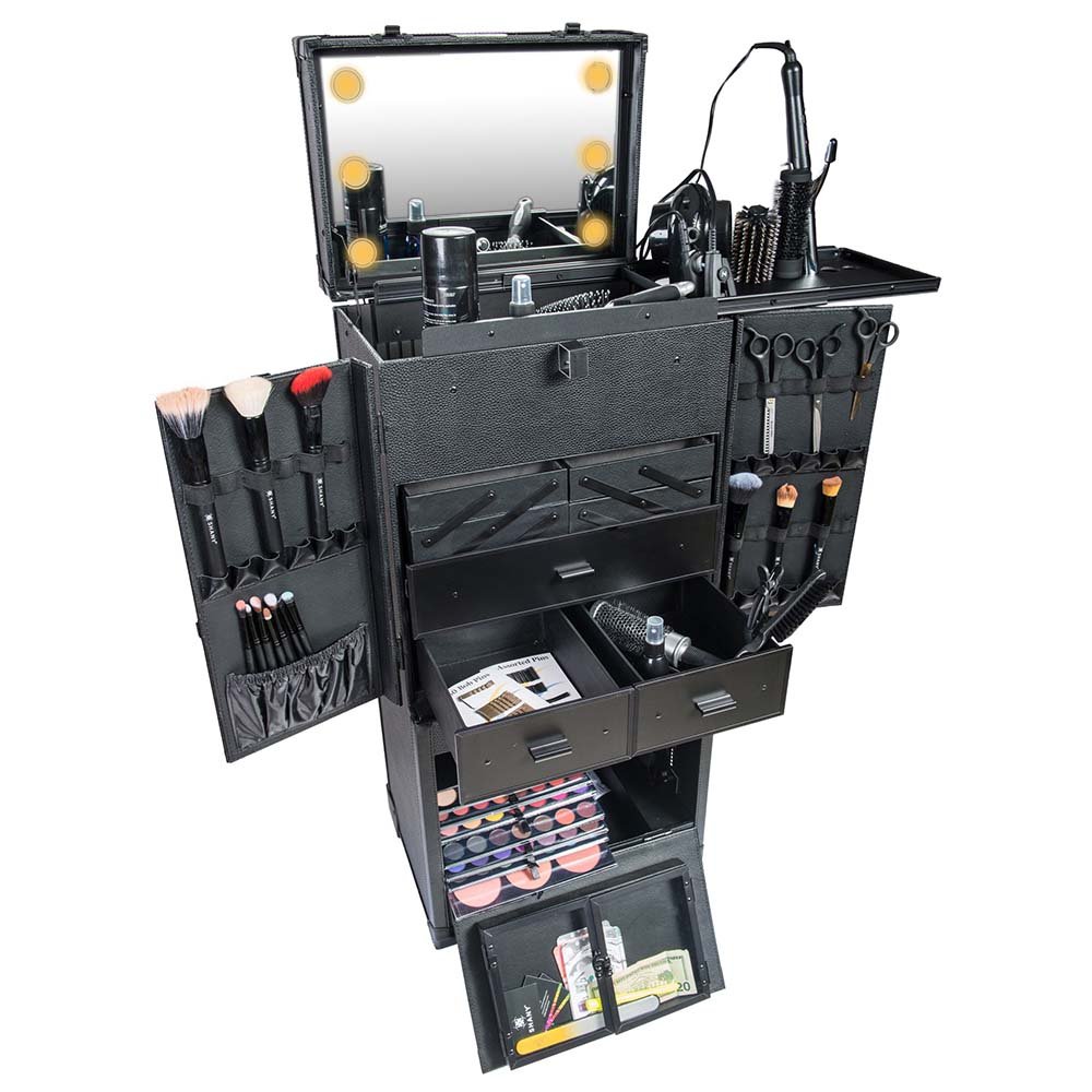 SHANY REBEL Pro Series – Makeup Artists Multifunction lighted Cosmetics Rolling Case with Fan - ONYX