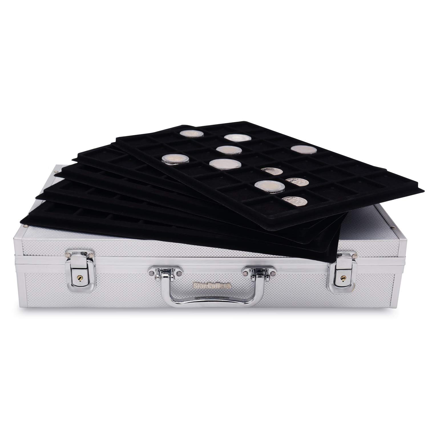 Star Collect Coin Case, 5 Trays, 190 Coins, Lockable, Velour Black - Ideal for Coins up to 33/39 mm