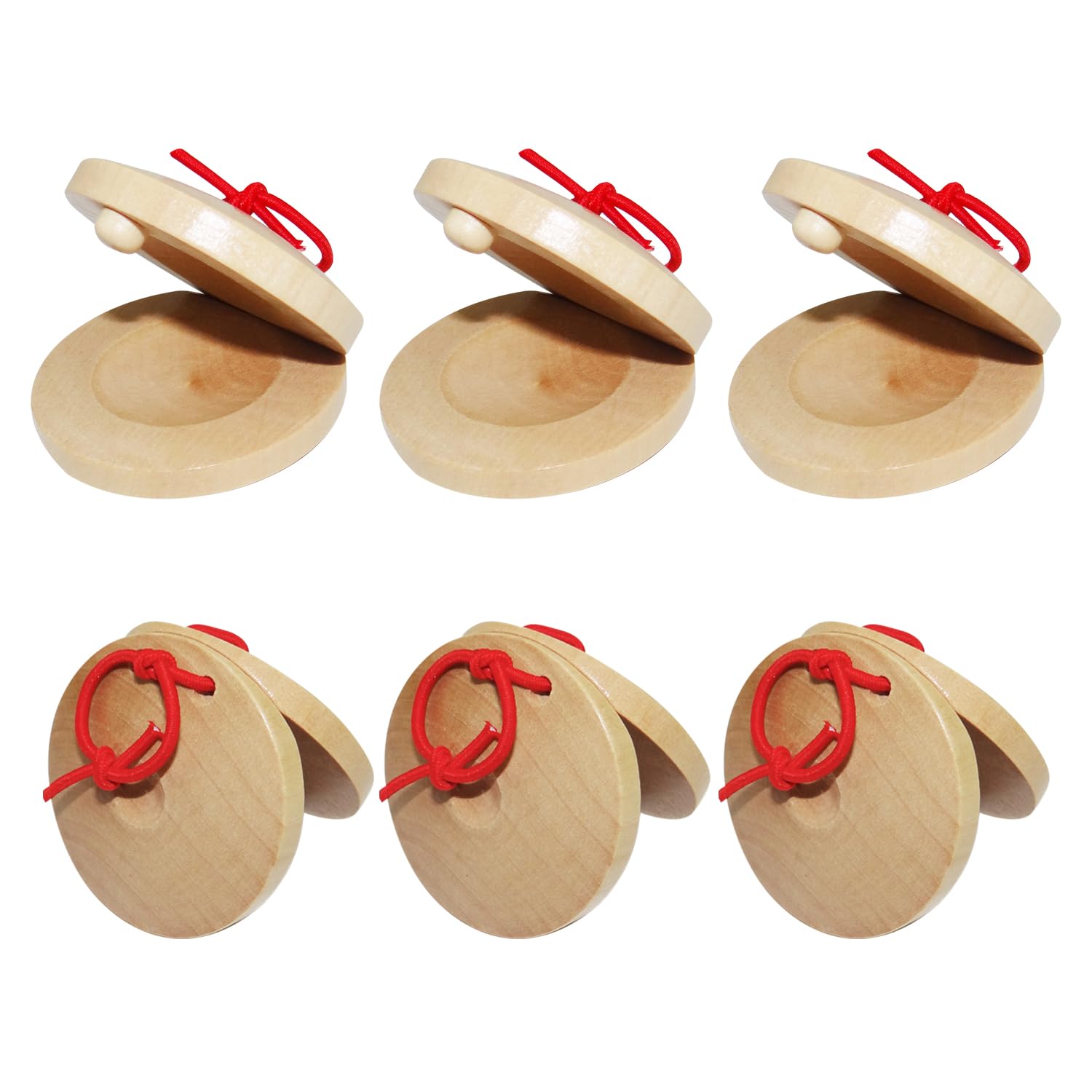 AOVNA 6pcs Wooden Castanets Wooden Percussion Instrument Finger Castanets Baby Castanet DIY Rhythm Music Musical Instrument