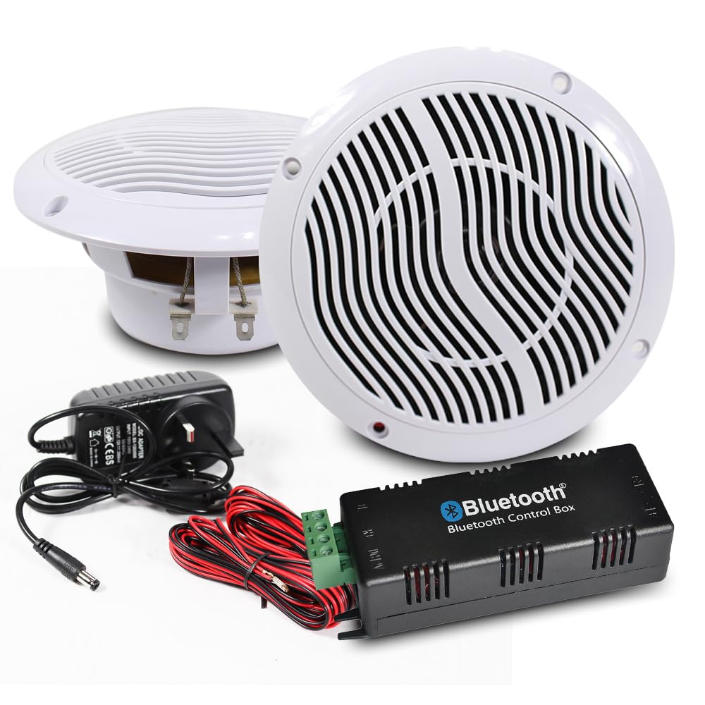E-Audio Bluetooth Ceiling Speaker Kit Bathroom Wireless Bluetooth Amplifier Water Resistant Ceiling Speakers (2 Way)