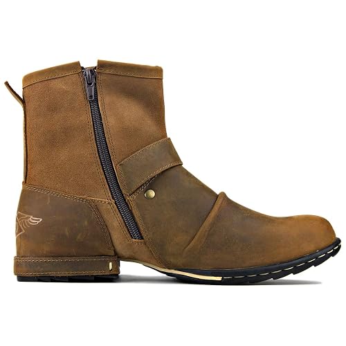 OSSTONE Men's Fashion Moto Boots - Leather Chukka Boots With Zipper, Casual Ankle Boots - View #6