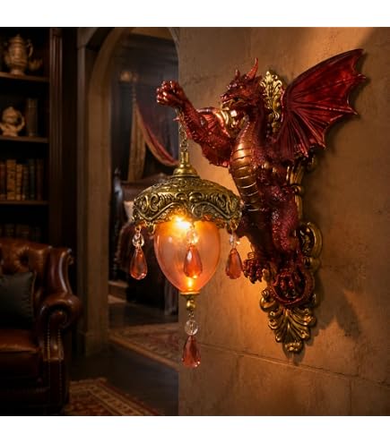 Dragon Head Wall Pendant Dinosaur Home Decoration Props LED Luminous wall art mounted sculpture Smoke Light Handmade (Black