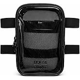 Clear Thigh Bag - Carnival Leg Bag w/Mesh Pocket & Double Zipper - Rave Thigh Bag for Women - Jelly Phone Holder Bag (Black)