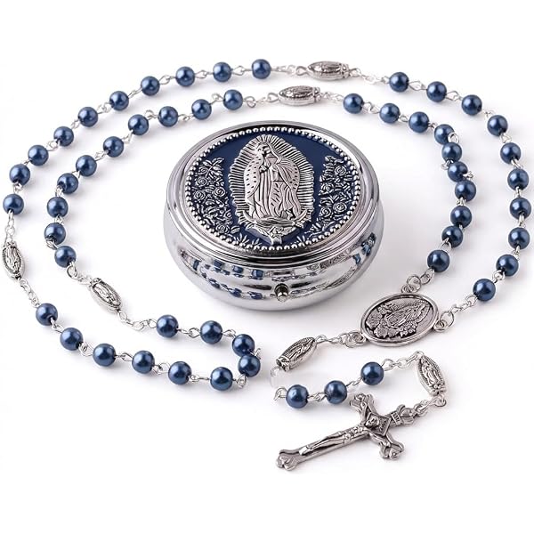 Women's Miraculous Medal Rosary Beads - Blue Glass, 6mm - Divine Mercy, Poland