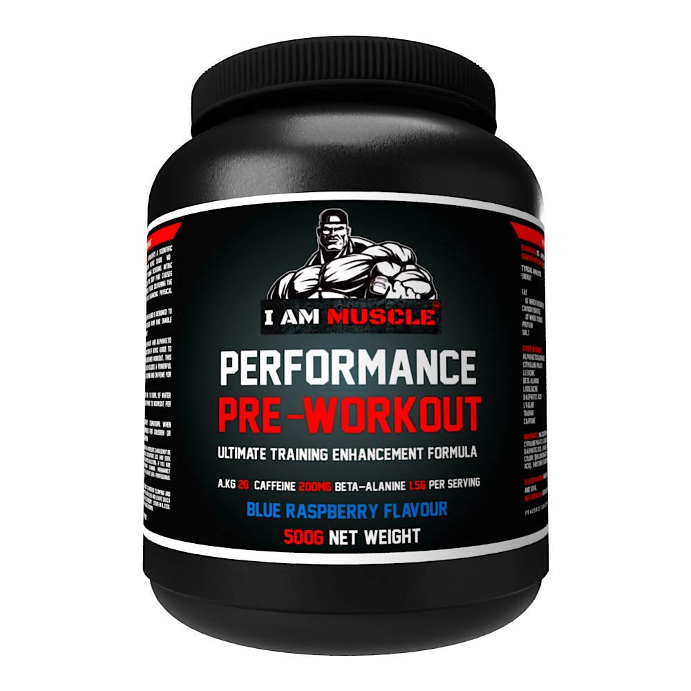Performance Pre Workout, Ultimate Training Enhancement Formula with 200mg Caffeine, 6.9g Protein, Beta-Alanine and Amino Acids, Blue Raspberry, 500g