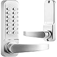 ANNFUZ Mechanical Keyless Door Lock with Handle,Keypad Front Door Lock Lever,Combination Code Door Locks with Keypad,Gate Lock for Warehouse, Not Deadbolt,Auto Lock,No Electronic (Pearl Chrome)