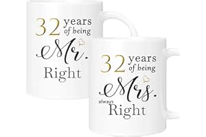 ERYUWOZA 32 Year Anniversary Coffee Mugs Set of 2, 32th Anniversary Wedding Gifts for Wife Husband Parents Couple Grandparents, 32 Year Anniversary Engagement Gifts Cups, 11oz