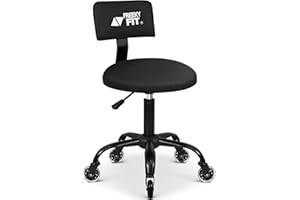 FreekyFit Rolling Shop Stool with Wheels,Mechanic Garage Stool Chair with Adjustable Height 15.55"-18.3",Heavy Duty Swivel Roller Seat for Garage,Salon and Tattoo Beauty, Black