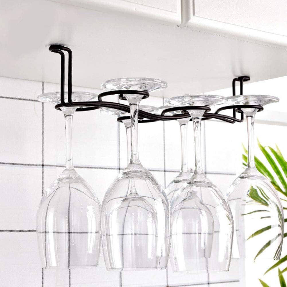 2 Supports Verre à Vin Suspendus Sous Armoire - Chromé Auto-Adhésif - Range Jusqu'à 4 Verres - Pour Cuisine/Bar