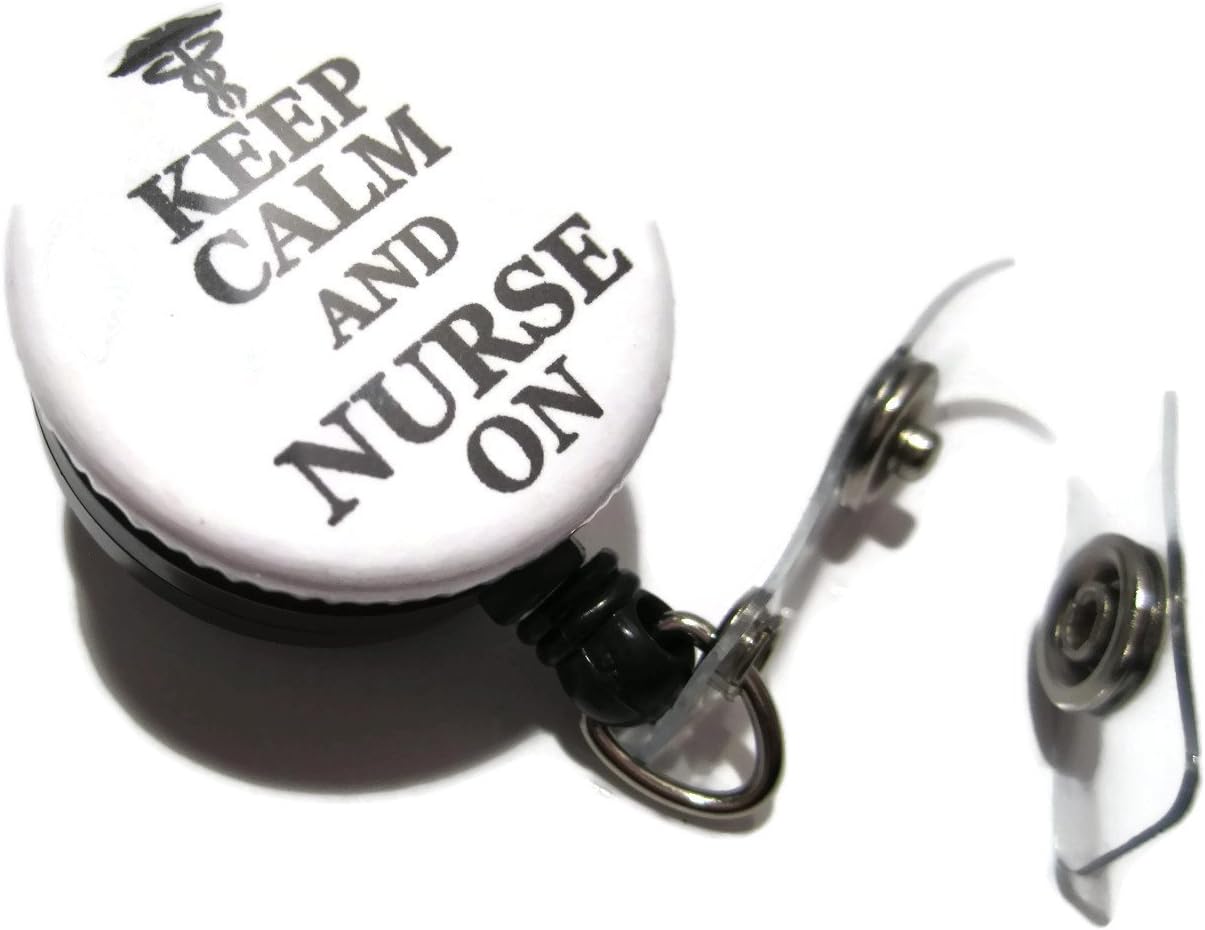 ATLanyards Keep Calm and Nurse On Retractable Lanyard, Nurse Badge Reel, White 166