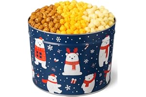 Uncle Myron's Christmas Popcorn Tin - Holiday Popcorn Tin 3 Flavors - 2 Gallon (Polar Bear Design), Caramel, Cheddar Cheese, Butter, Gourmet