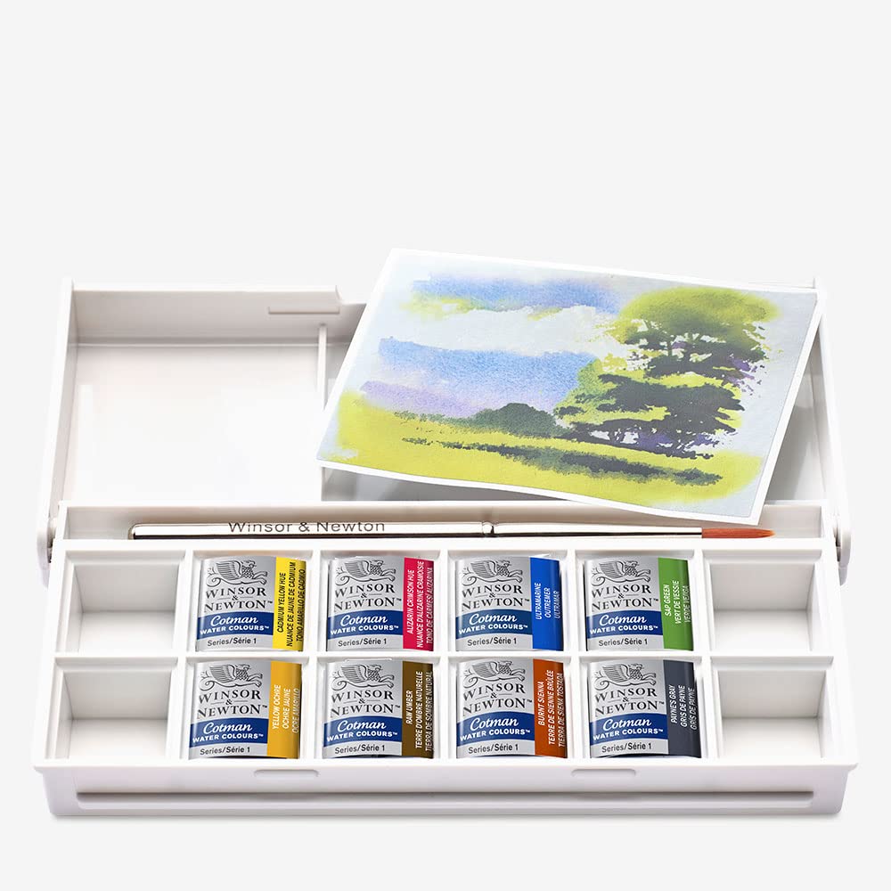 Winsor & Newton, Cotman Watercolour, 'Landscape Pocket Set', 8 x Half Pans + 1 Travel Brush