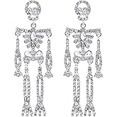 Crystal Skeleton Skull Earrings for Women Silver Rhinestone Skeleton Drop Dangle Earring Crystal Gothic Halloween Jewelry Gift