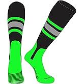 PEAR SOX OTC Baseball Softball Stirrup Socks (B, 7in) Black, NEON Green, Silver, NG