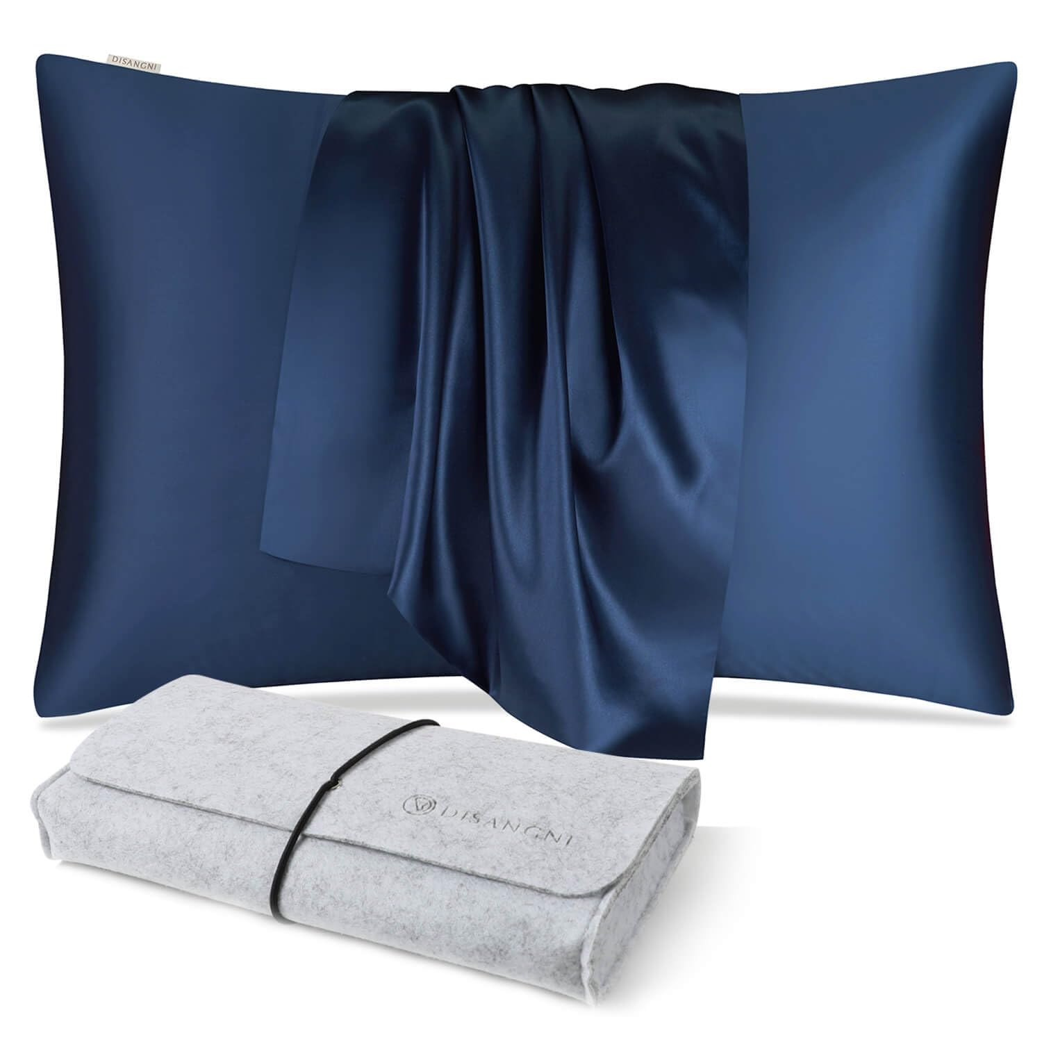 DISANGNI 100% Natural Mulberry Silk Pillow case for Hair and Skin with Hidden Zipper 22 Momme Both Sides Real Silk Pillow Case (1pc 51x66cm, Blue)