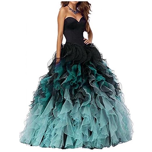 NUOJIA A Linie Herzausschnitt Quinceanera Kleid mit Rüschen Lang Prinzessin Ballkleid Festkleid