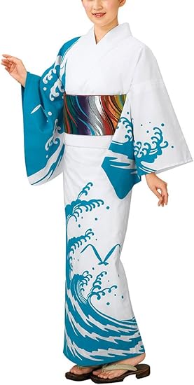 Amazon 女物お仕立上り本絵羽浴衣 波頭 かもめ 水色 浴衣 通販