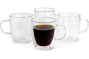 �鶹�� Basics Double Walled Glass Coffee Mugs, 4-Piece Set, 355ml, Dishwasher-Safe