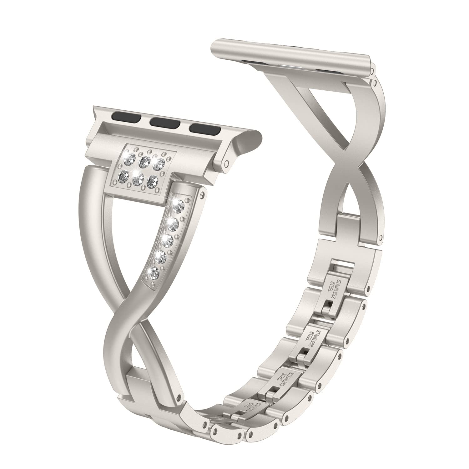 Wearlizer for Apple Watch Strap 38mm 40mm 41mm 42mm, Metal Rhinestone iWatch Strap iWatch SE Series 11 10 9 8 7 6 5 4 3 2 1 Band Women, No Tool Needed - Starlight