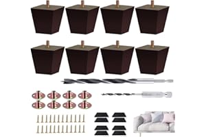 Txcucc Sofa Legs Square Bed Feet 2 inch Wood Replacement Leg for Furniture Set of 8, Dark Brown…