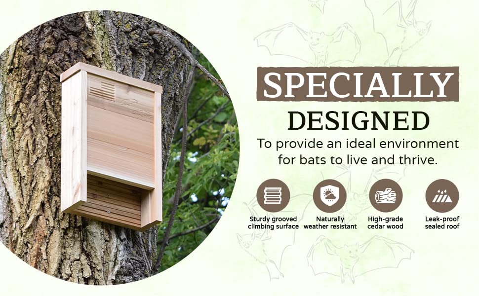 Made in USA PremiumGrade Red Cedar Bat House, SingleChamber Bat Box