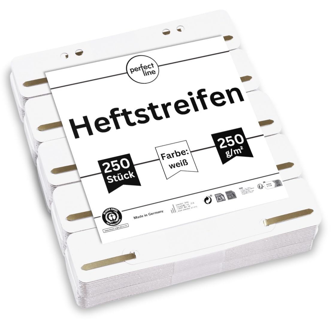 perfect line 250 Stapling Strips Cardboard, White, Recycled Cardboard, 250 g/m², Made in Germany (Pack of 250)