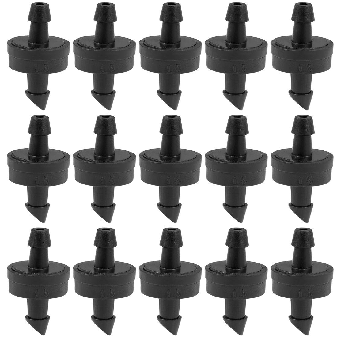 sourcing map Pressure Compensating Dripper 2.6GPH 10L/H Emitter for Garden Lawn Drip Irrigation with Barbed Hose Connector Plastic Black 25pcs