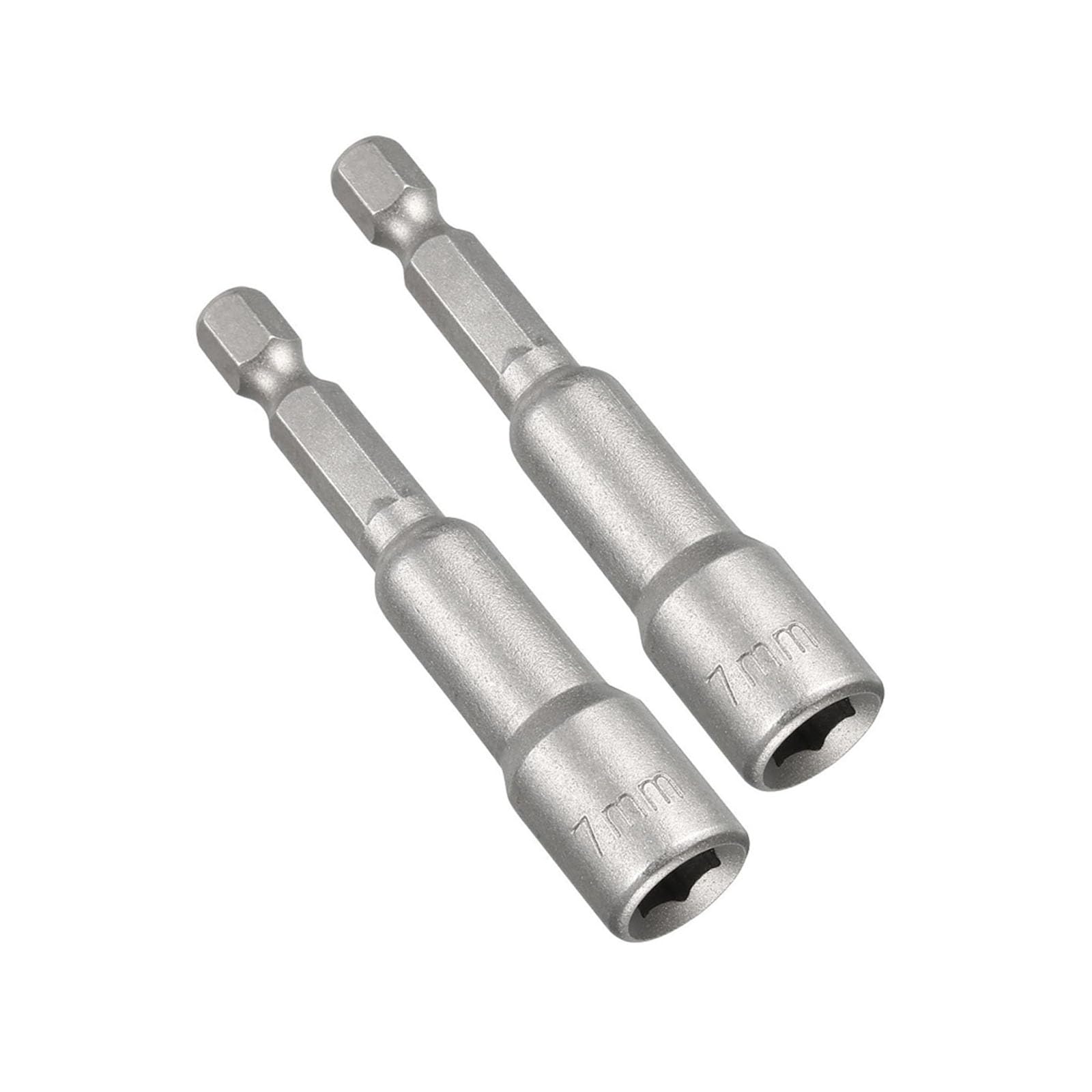 TOP-VIGOR 2Pcs 7mm Nut Setter Driver Drill Bit Set, 1/4 inch Hex Shank Quick Change, 65mm Length Metric Nut Driver Set for Woodworking, Auto Repairing, Machine Maintenance, Furnitures