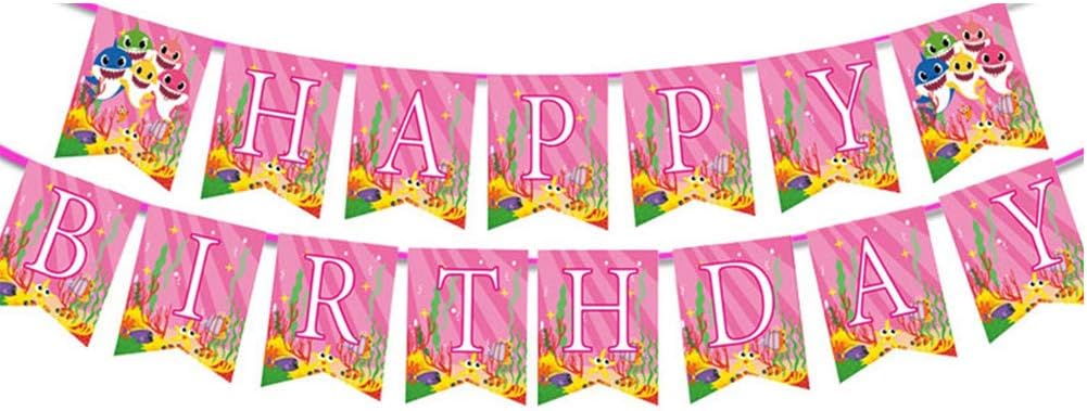 Baby Little Shark Banner Decorations Happy Birthday Party Decor Cute Shark Themed Party Supplies for Baby Girl Birthday Pink