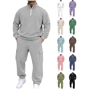 Mens Sweat Suits 2 Piece Set Half Zip Pullover Sweatshirt With Baggy Cargo Sweatpants Casual Sweat Sets Track Suit