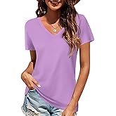 Elesomo Short/Long Sleeve Tops for Womens Cotton V Neck Shirt Basic Tee
