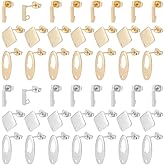 CRAFTYMELODY 60Pcs Stud Earring Findings 6 Style Stainless Steel Earring Post with Loop 80Pcs Backs Gold Silver Ear Stud for Women DIY Jewelry Making Accessories Oval Rhombus Rectangle