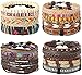 FIBO STEEL 3-21 Pcs Braided Leather Bracelets for Men Women Hemp Cords Wood Beads Ethnic Tribal Bracelet Set