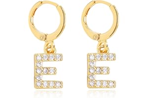 Initial Hoop Earrings for Girls Women, 14K Gold Plated CZ Letter Small Huggie Hoop Earrings with Initial Dangle Earrings Jewe