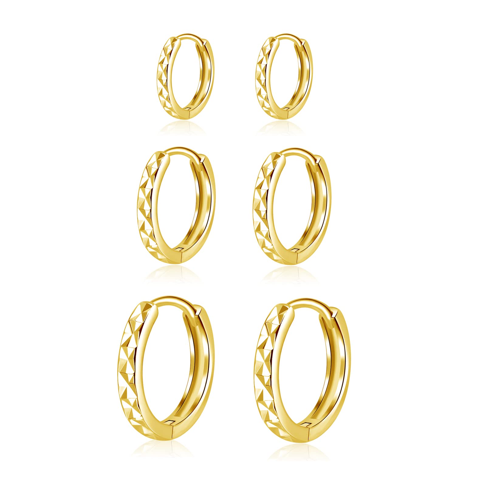 Josfeva Silver Hoops Earrings for Women Men, Hypoallergenic 925 Sterling Silver Small Hoop Earring for Pierced Ears, 3 Pairs Tiny Sleeper Huggie Hinged Unisex Gold Hoop Earring Set(10/12/14mm)