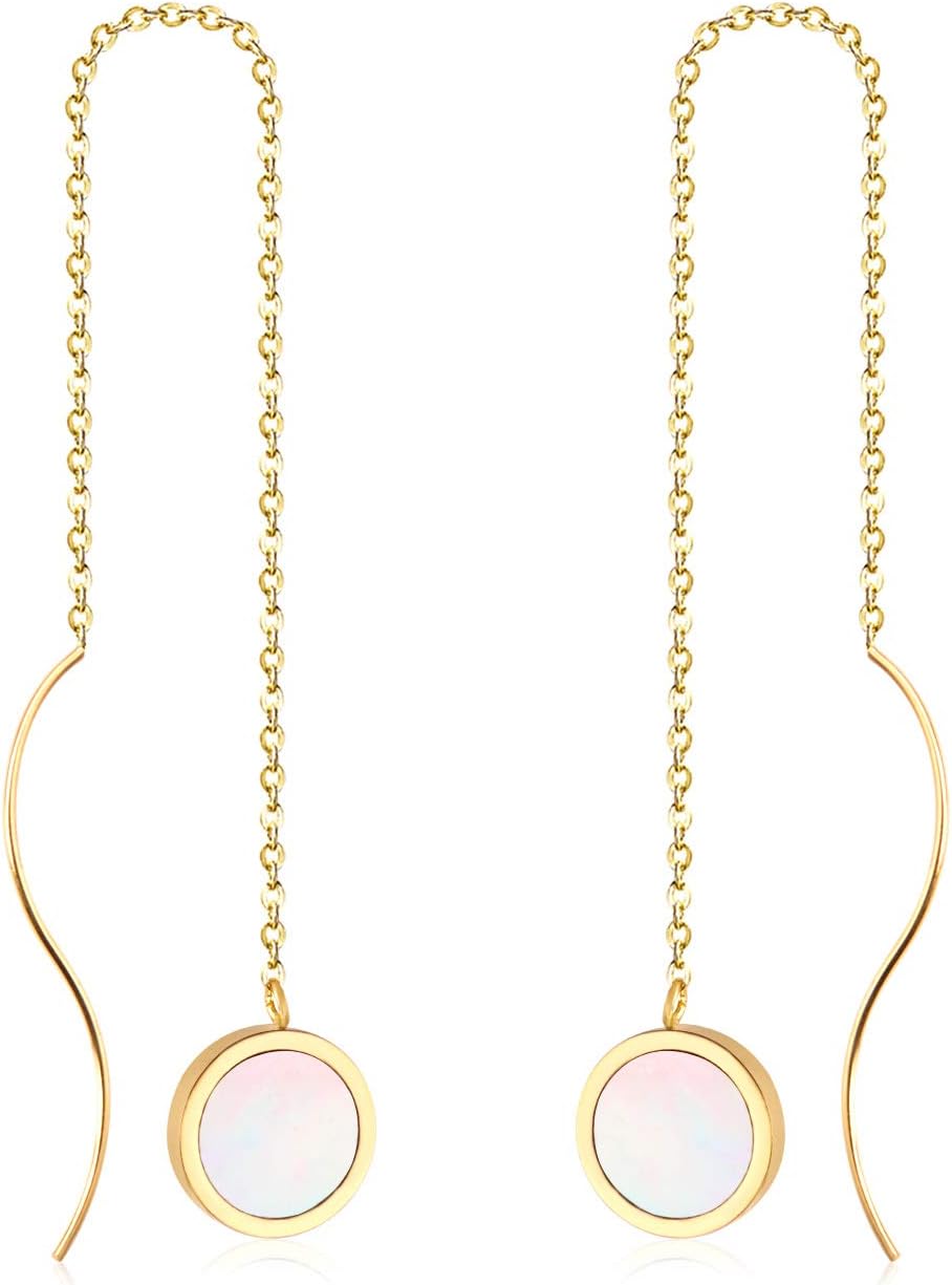 LUXU kisskids 316L Stainless Steel Long Threader Dangle Earrings for Women Girls Gold