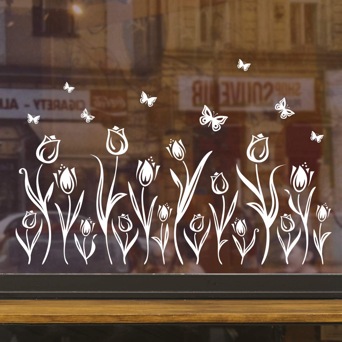 Flowers Window Sticker Floral Ornament Wall Stickers White Decal Butterfly Bedroom Flower Room Walls Living Decals Glass Wardrobe DIY Vinyl Background Kitchen Tiles Paint Mirror Furniture Door Dark