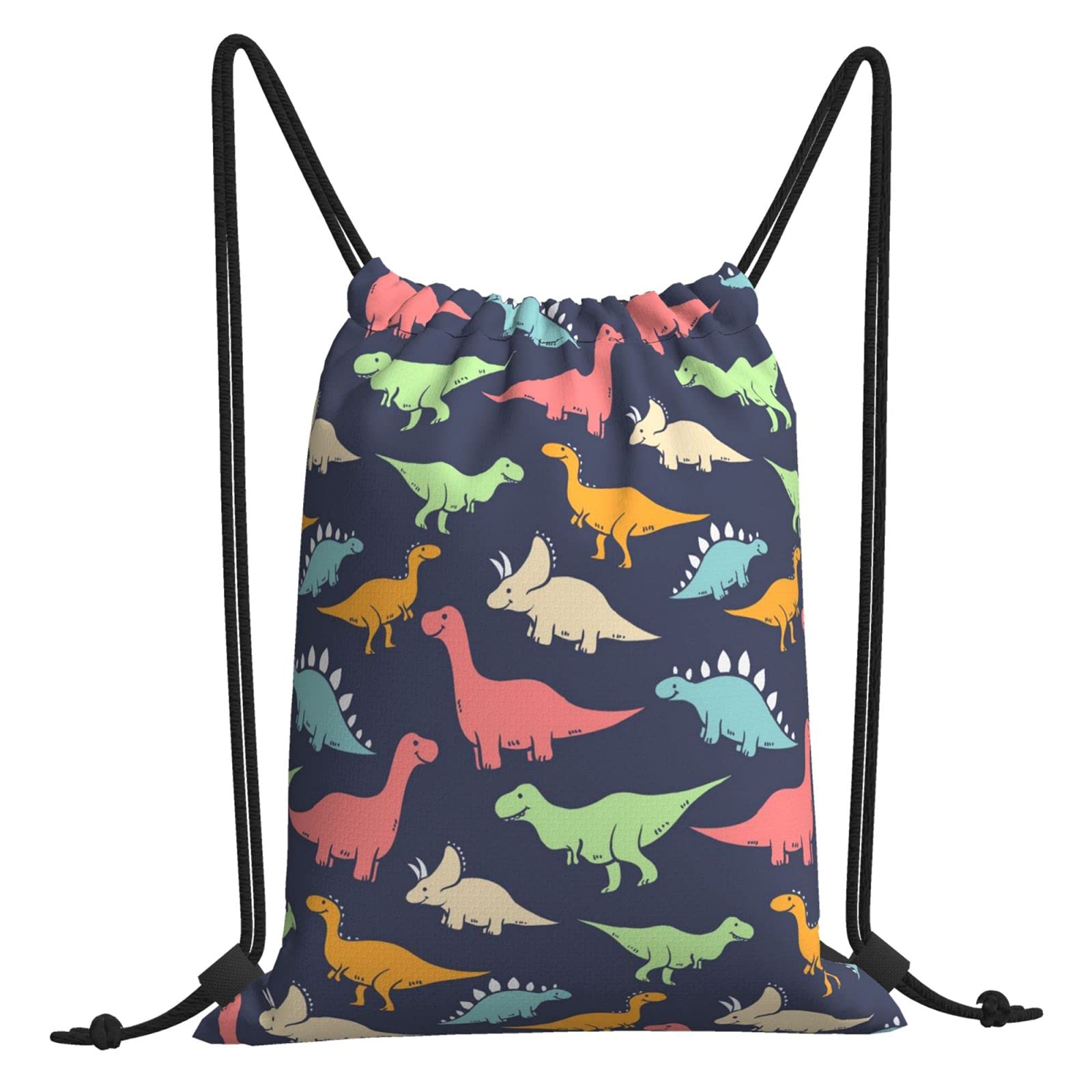Hitamus Colorful Dinosaur Drawstring Backpack Bag Lightweight Sport Gym Sackpack Waterproof Yoga Travel Cinch Sack for Men & Women