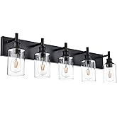 Wanluce 5 Light Bathroom Vanity Lights Black Bathroom Lighting Fixtures Over Mirror with Clear Glass Shades, Farmhouse Wall S