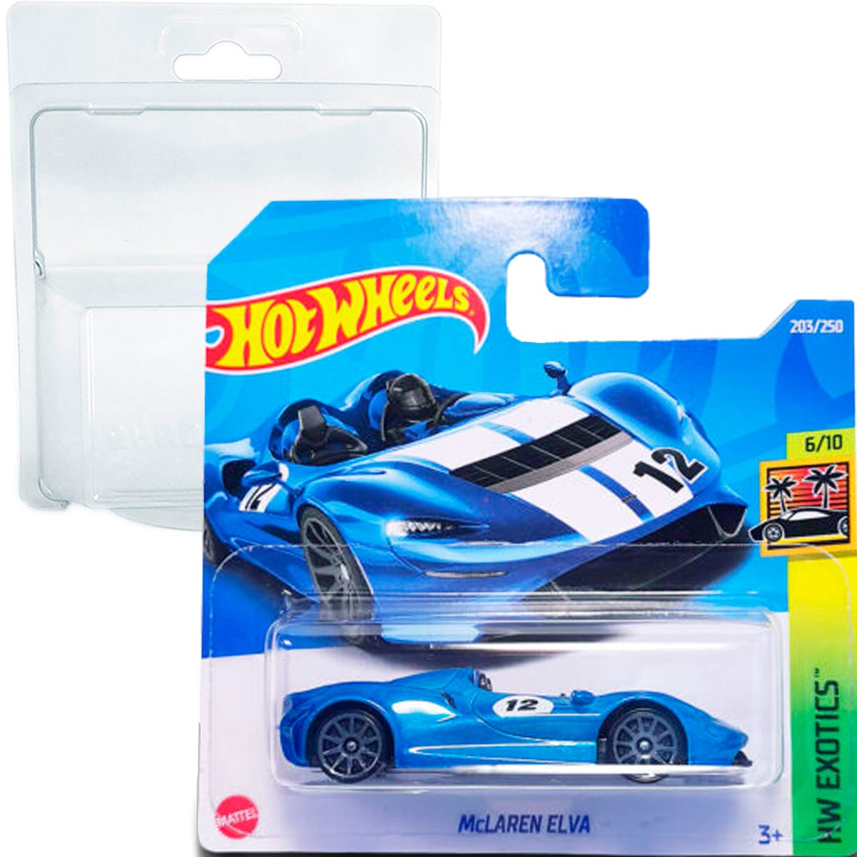 Friki Monkey Hot Wheels McLaren Elva HW Exotics 6/10 (203/250) 2022 Short Card + Blister & Card Protector Pack