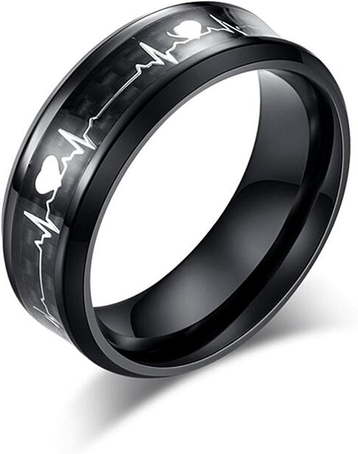 Amazon Y Ying サージカル ステンレス メンズ リング 指輪 結婚 指輪 かっこいい 男性用指輪 心電図 Ecg ハートビート ブラックの炭素繊維リング ブラック リング 通販