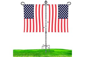 LAIRIES Garden Flag Stand Holder for Double Flags with Fleur De Lis Garden Flag Stopper and Anti-Wind Clip 37’’H x 30’’W Black Wrought Iron Yard Season Flag Pole for 2 Flags Outdoor