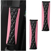 Mandark 2PCS Leather Car Seat Belt Covers with Foam Padding, Pink | Dried-bean block texture, tool-free wrap installation, fits most cars, SUVs, and trucks, automotive accessories
