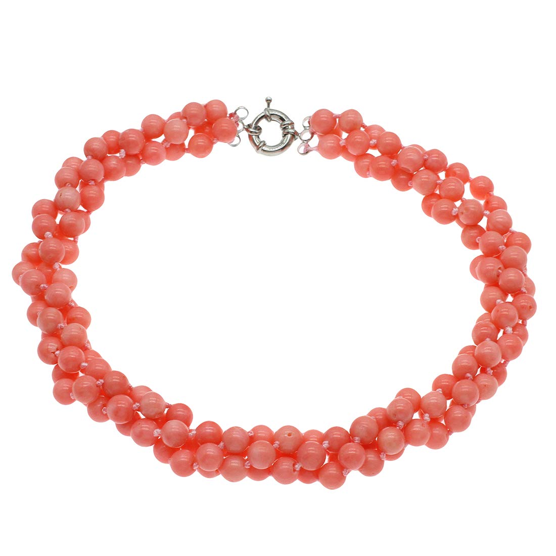 Treasure Bay 8mm Pink Coral Necklace Three layers and Chunky Choker Necklace All in One Women Coral necklace