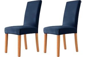 MILARAN Velvet Chair Covers for Dining Room, Soft Stretch Seat Slipcover, Washable Removable Parsons Chair Protector, Set of 2, Navy