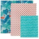 LILY BEE WRAP Beeswax Wrap Reusable Food Wraps | 3 Pack Sustainable Zero Waste Bees Wax Food Wrappers | Biodegradable & Plastic Free Clingwrap Alternative(Flamingo Island, 3 Pack).