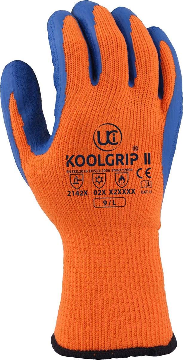 UCI Koolgrip-II Thick Latex Palm Coated Gloves - Orange Hi-vis - X Large - 1 Pair, XL (Pack of 2)