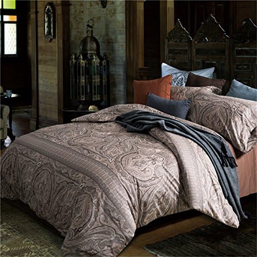 Leamat Egyptian Cotton King Duvet Cover Set, Brown (5-Piece)